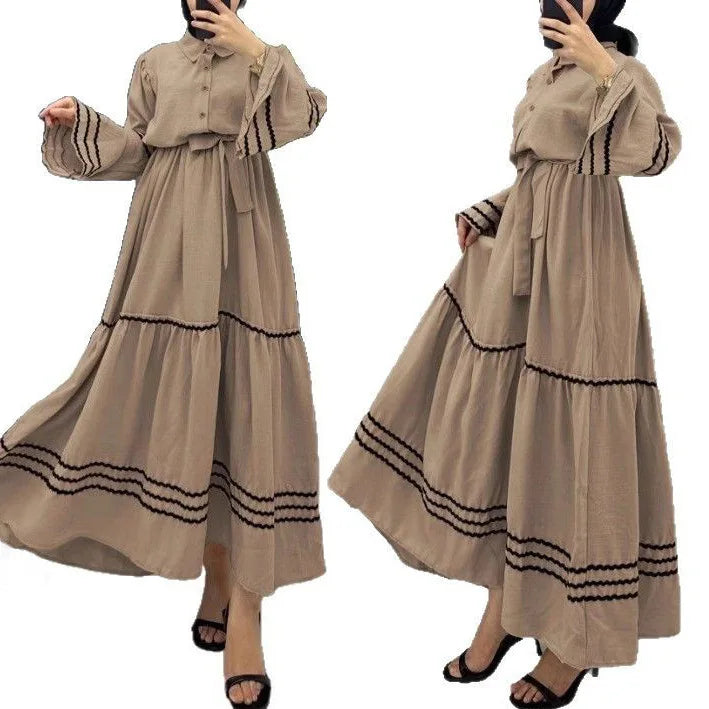 Muslim Dresses for Women Spring New Product Turn-down Collar Casual Abayas Elegant Good Fabric Turkey Saudi Camel Clothing