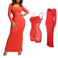 Women's Solid Color Bodybuilding Long Dress Built In Bodybuilding Underwear 8 In 1 Women Casual Sleeveless Slip Bodycon Dress