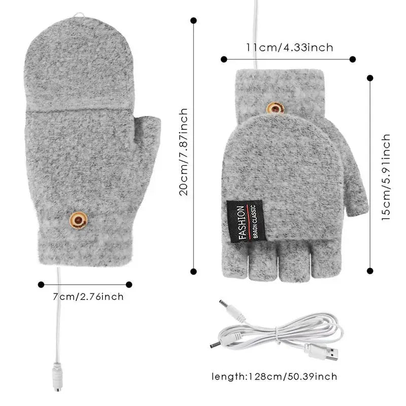 Winter Half-finger Double-sided USB Heating Gloves Lip Cover Wool Warmth Fingerless Mittens 5V Skiing Fishing Heated Glove