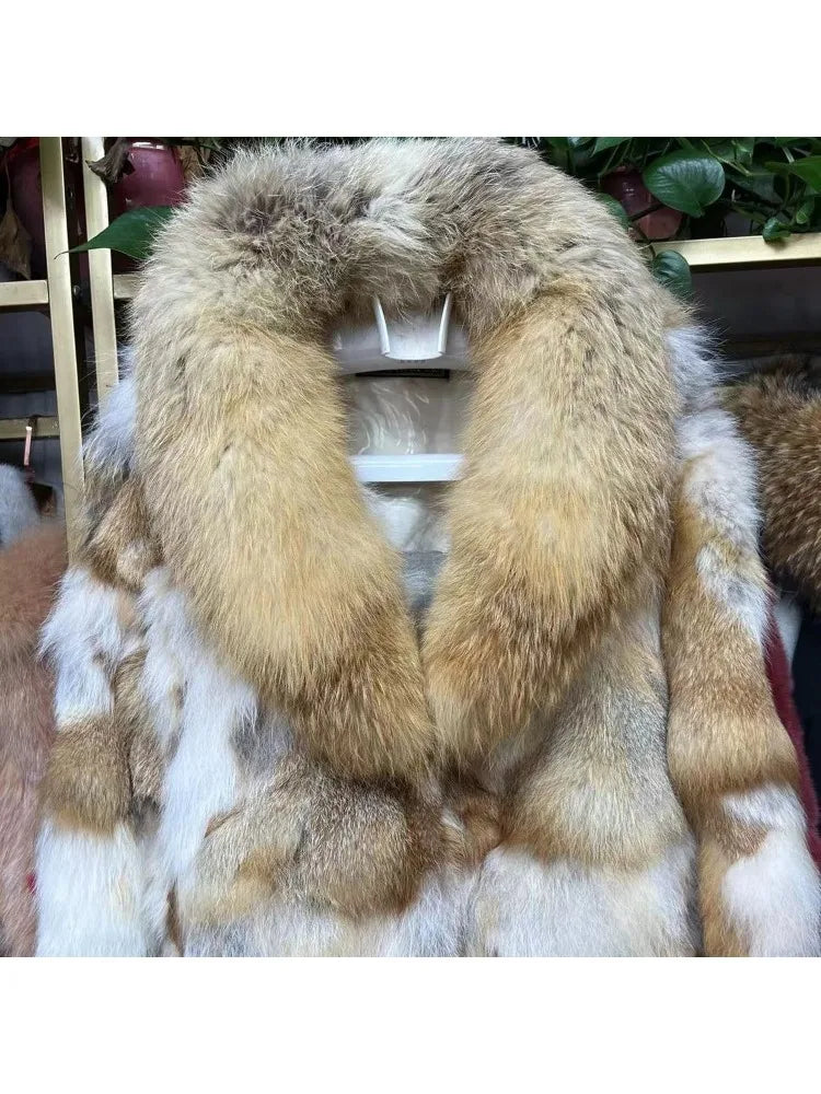 Luxury Brand Real Fur Jacket Women Winter Thick Warm Fur Coat Short Coat Windproof Chic Fox Fur Coat Big Fur Collar Vintage New