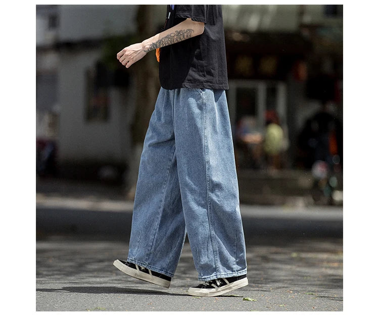 Men's Jeans Hip Hop Streetwear Skateboard Neutral Denim Trousers Men Jeans Wide Leg Denim Cargo Jean Pants Loose Straight Baggy