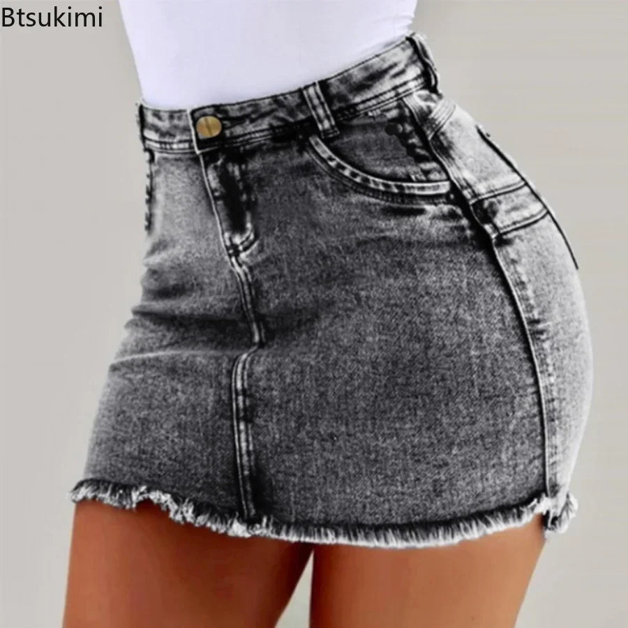 2024 Women's Summer High Waisted Mini Denim Skirt Sexy Ladies Club Party Wear Slim Bodycon Short Jeans Skirt Denim Skirt Female