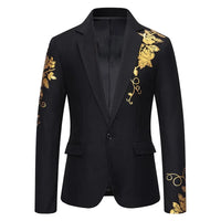 Metal-printed Men's Long-sleeved Suit Jacket, White V-neck Blazers, Wine Red Wedding Party Performance Coat.European Sizes M-3XL