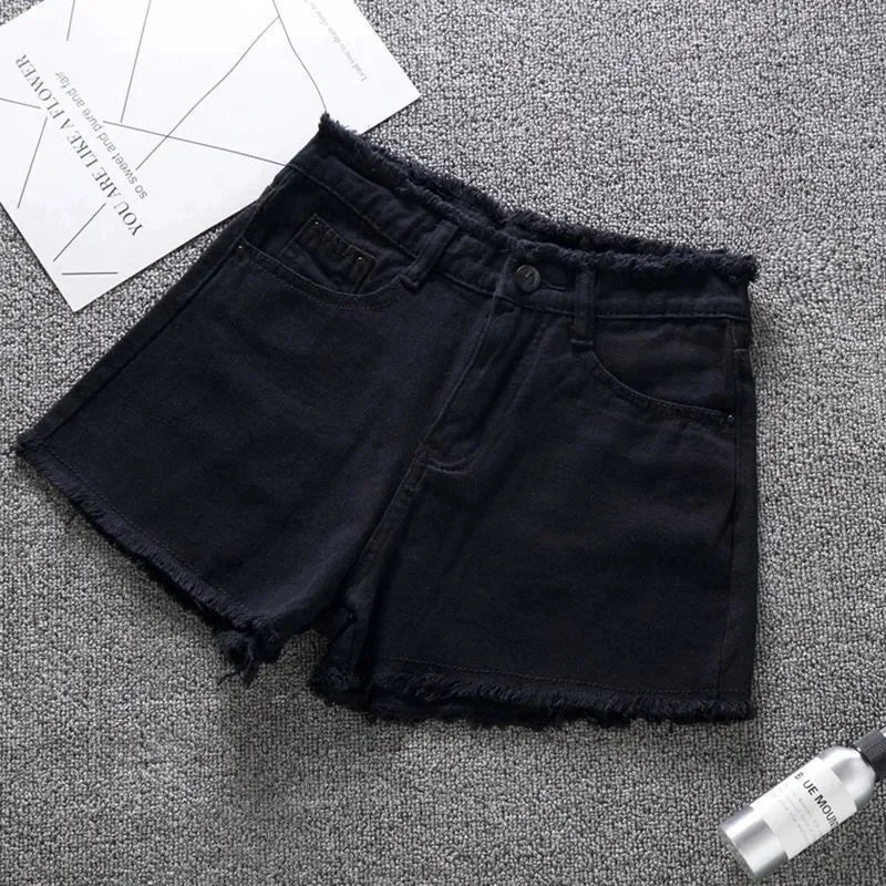 2023 Summer Woman High Haist Jeans Shorts Fashion Rough-edges Denim Short Pants Schoolgirl Casual Pants Blue Black White Jeans