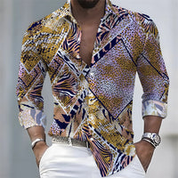 Men's Retro Color-Blocked Floral Print Long-Sleeve Shirt with Paisley Pattern Design, Casual Top for Spring and Autumn