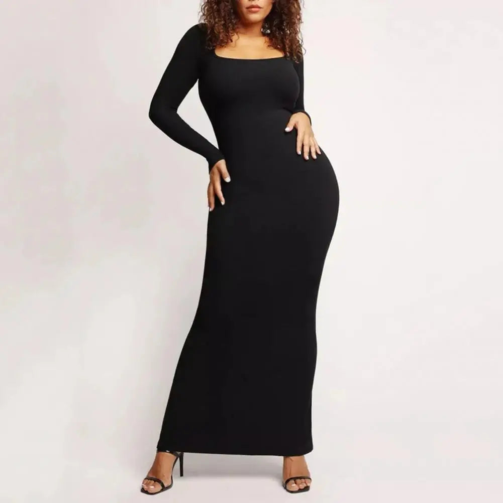 Elegant Women Dress Flattering Bodycon Maxi Dresses for Women Soft Stretchy Solid Color Designs with Square Neckline for Spring