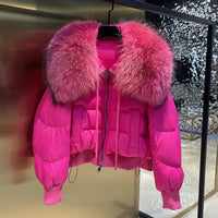 New 2023 Winter Puffer Jacket Women Thick Warm Short Parkas Real Natural Raccoon Fur Female Loose 90% White Duck Down Coat