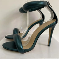 Genuine Leather One-Strap Sandals Women 10cm Stiletto Heel Back Zip Concise Style Modern Summer Shoes