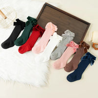 Autumn Winter Baby Girls Bowknot Knee High Socks Toddler Tube Princess Sock For Kids Knitted Socken Cute Leg Warmer 0-8Years