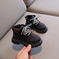 Winter Kids Combat Boots Furry Lined Children Ankle Boots Fashion Boys Girls Short Boots Student Non-slip Shoes Footwear