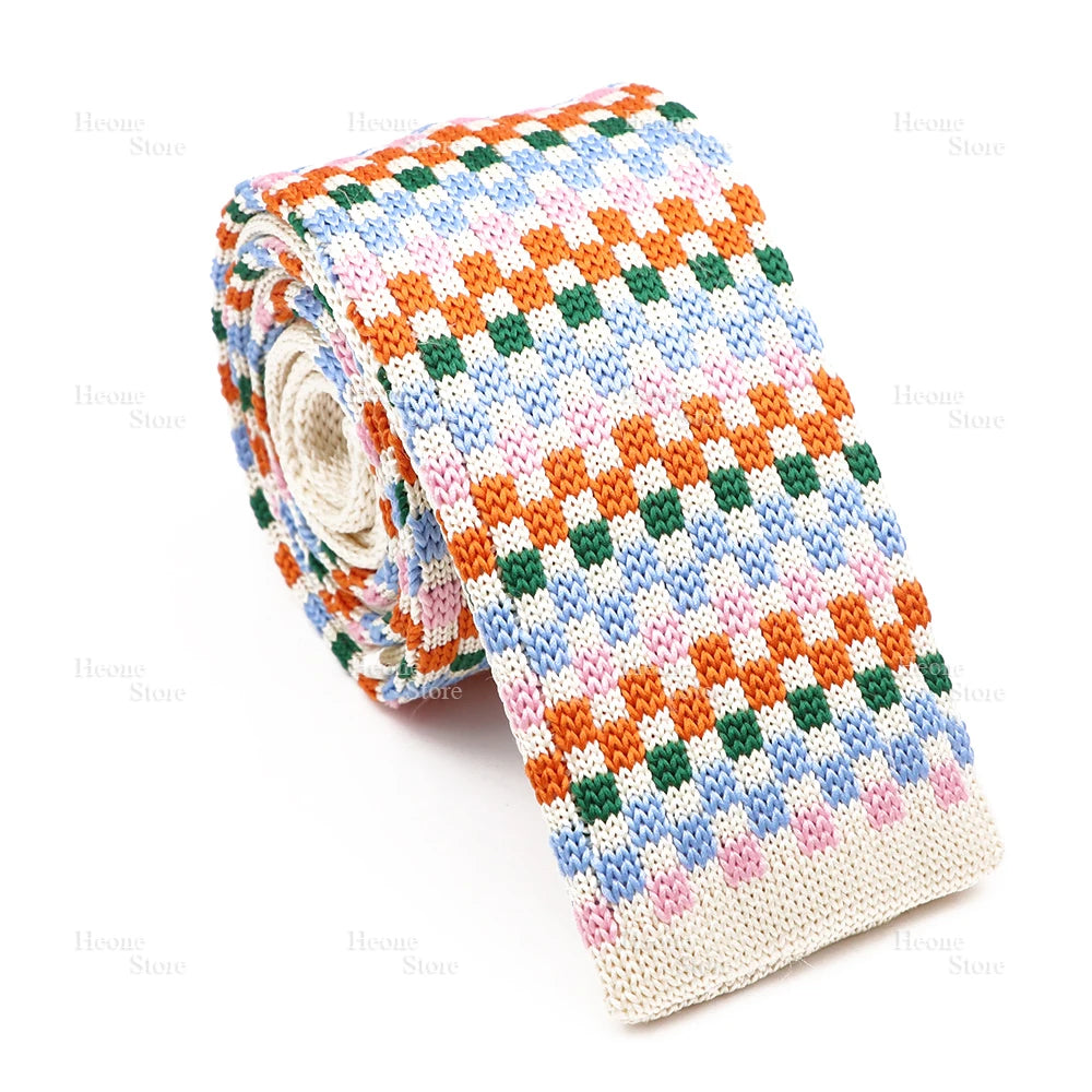 Novelty Chic Knitted Ties For Men Women Red Green Grey Woven Necktie Plaid Geometric Pattern Skinny Slim Narrow Winter Cravat