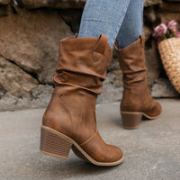 Boots Frayed One Foot Den Small Heel Mid Western Cowboy Women's Boots Mid Boots Fashion Women's Boots