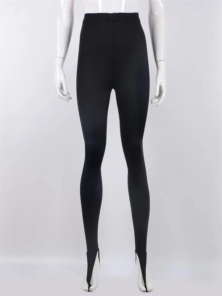 Fashionable winter black high waisted tight Y2K women's pants sexy shiny casual club 2025 tight pants