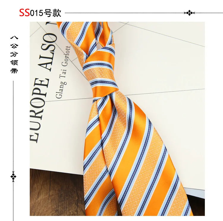 2024 New Brown Polyester Jacquard Men's Neckties 8CM Striped Dots Plaid Business Formal Neck Ties Wedding Party Suit Cravat Gift