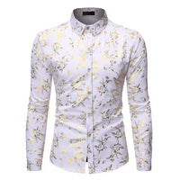 Mens Gold Rose Floral Print Shirts Brand Floral Steampunk Chemise White Long Sleeve Wedding Party Bronzing Camisa Masculina New