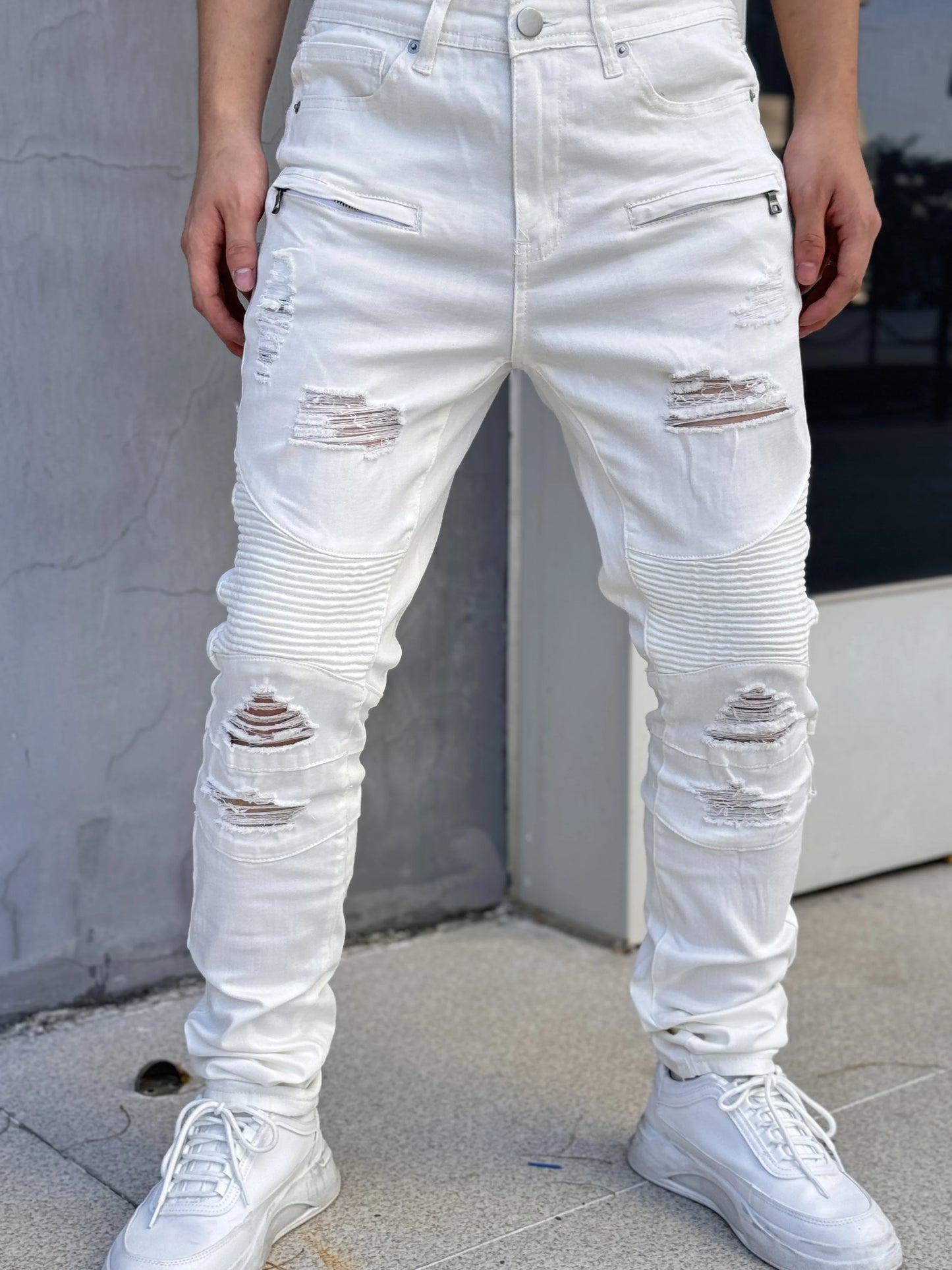 Fashionable Men's Jeans   Cool and Stylish Hip Hop Style Casual Pants   White Cotton Blended Fabric   Breathable and Comfortable