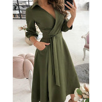 WAYFOLOVE Ladies Spring Summer Long Dress Women Long Sleeve Pocket Casual Dresses Elegant V Neck Butterfly Print Vintage Dresses