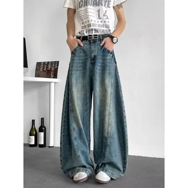 Men Baggy Jeans Wide Leg Unisex Streetwear Hip Hop Dance Pants Loose Fit Trousers Oversized Urban Jogger Street Dance Clothing