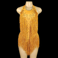 Sparkly Rhinestones Fringes Leotard Women Nightclub Party Outfit Dance Costume One-piece Stage Wear Sexy Performance Bodysuit