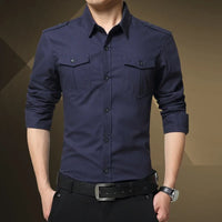 Mens Military Shirts 2025 Autumn Long Sleeve Casual Workwear Pocket Shirts Camisas Slim Solid Male Military Shirts Chemise Homme