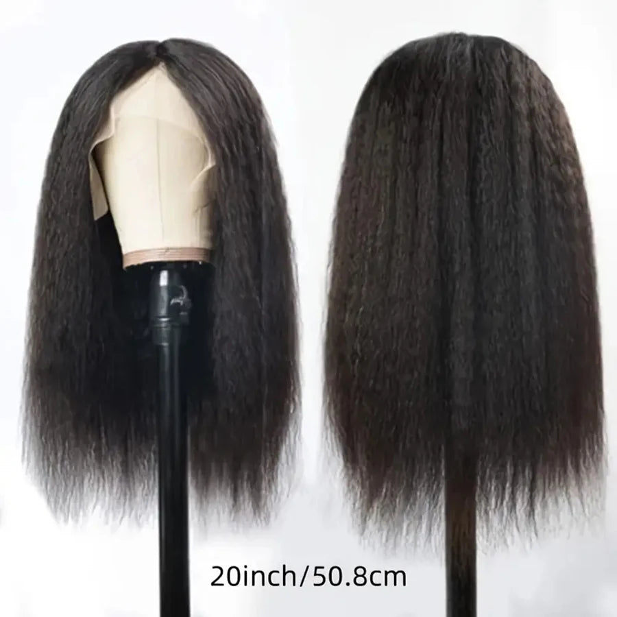 Peruvian Yaki Straight Human Hair Wig Kinky Straight Lace Frontal Wig 13x4 Lace Front Wigs Human Hair Wig For Women
