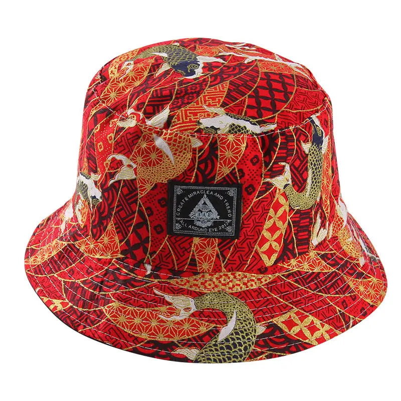 Cotton Print Bucket Hat Fisherman Hat Outdoor Travel Sun Cap Hats for Men and Women 174