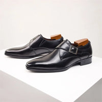 British Style Men's Shoes Genuine Leather Square Head Business Casual Shoes Buckle Cross Border Fashion
