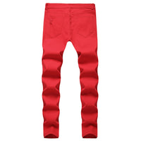 Punk Street Style Ripped Skinny Jeans Men Vintage Wash Solid Denim Trouser Mens Casual Slim Fit Pencil Denim Holes Pants 2024