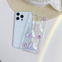 Cute 3D Laser Love Heart Glitter Sequins Clear Phone Case For iPhone 15 14 13 12 11 Pro Max X XR XS 7 8 Plus Bumper Soft Cover