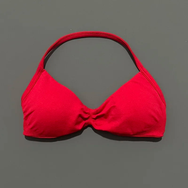 HISTELLO Strappy Bra Gym Top Women High Support Thin Strap Halter Sports Seamless Bras Scrunch Push-up Workout Yoga Tank Tops