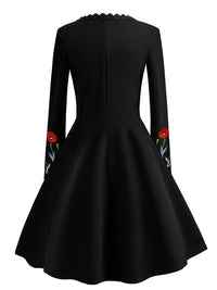 Women Embroidery Vintage Dress Black Elegant Bodycon Party Dresses