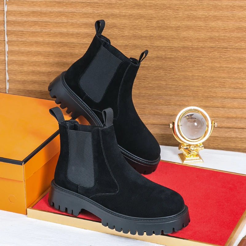 Men Chelsea Boots Retro Comfortable Ankle Boots 2025 Fashion Black Brown Comfortable Fashion British Style Thick-soled Heighteni