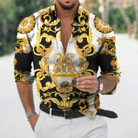 New Luxury Style Print Men's Turn-down Collar Button Shirt Casual Long Sleeve Shirt Fashion Streetwear Trend Tops Comfortable