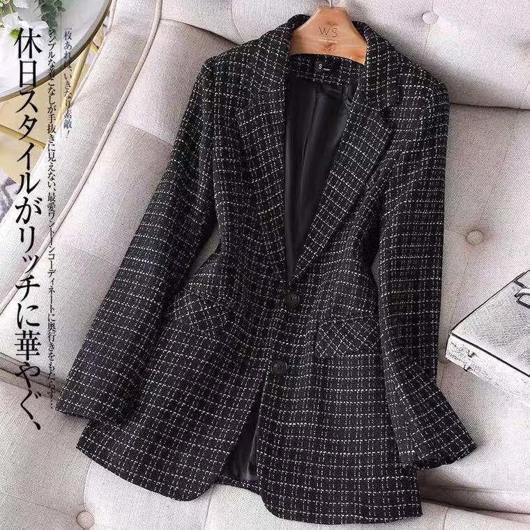 Plaid Blazer Fashion Jacket Women Spring Autumn Long Sleeve Casual Elegant Office Classic Chic Temperament Blazer New 2023