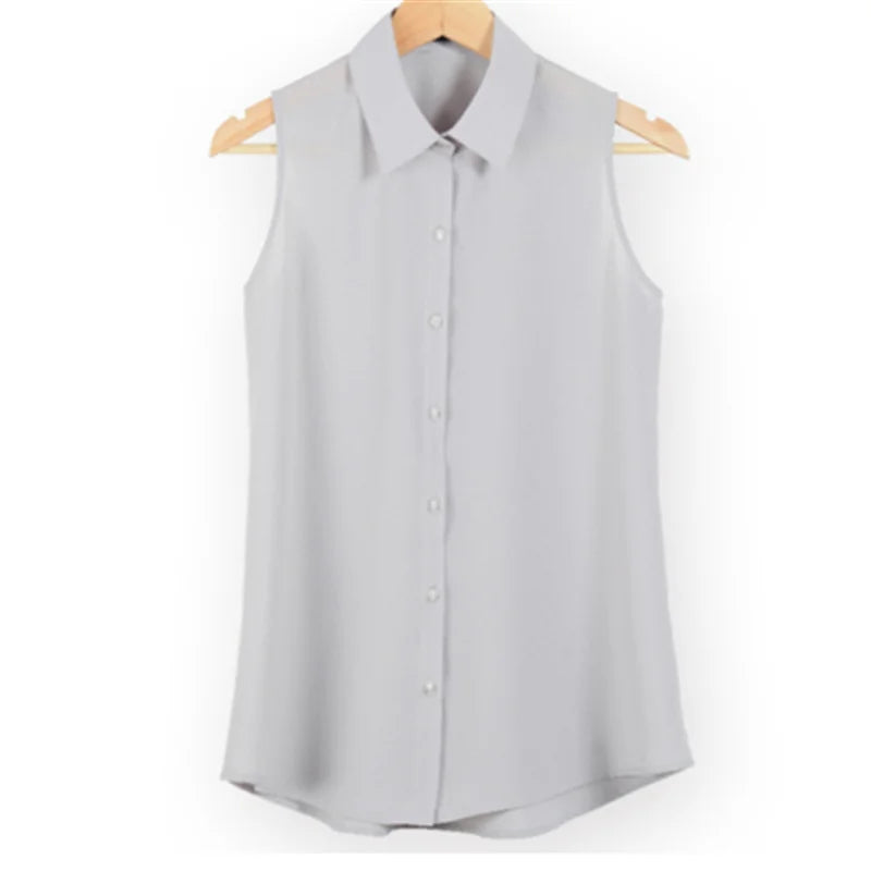 Blusas Femininas 2022 Summer Sleeveless Turn-Down Collar Tops Women Chiffon Shirt Female Shirts Blouses XS XXL