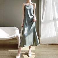 2025 New Model One Collar French High-end Silk Camisole Dress.  Solid Color Base Long Skirt