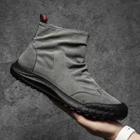 Men's Boots High Cut Workwear Shoes Autumn New Zipper Pleated Non Slip Comfort Thick Soled Wear-resistant Fashion Flat Boots
