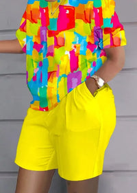Women Print Two Piece Shorts Sets Matching Sets Short Sleeve T Shirts Pockets Elastic Waist Trousers Y2k Tops Suits Summer 2025