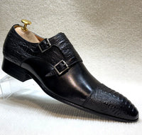 Men's Handmade Brown Monk Shoes Double Buckle Genuine Cow Leather Luxury Wedding Business Formal Basic Men's Footwear