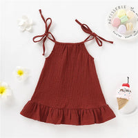 1-5 Years Old Kid Girl Summer Breathable Cotton Slip Dress Adjustable  Solid Color Halter Dress Toddler Girl Holiday Beachwea
