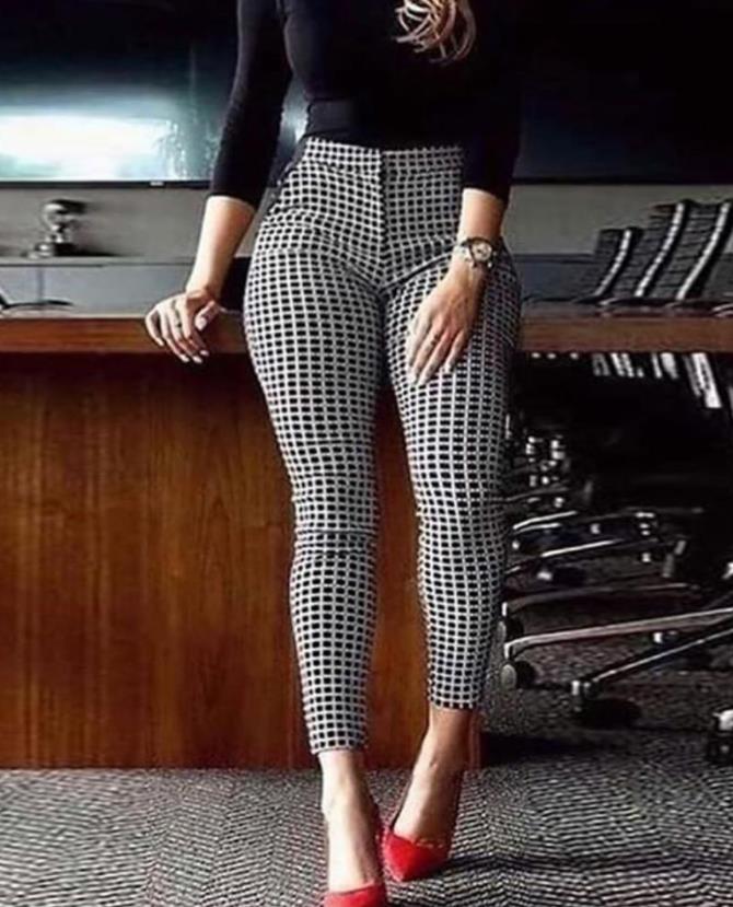 Elegant Woman Dress Pants Zipper Fly Geo Print Skinny Pants 2022 New Casual All-Match Female Work Clothing