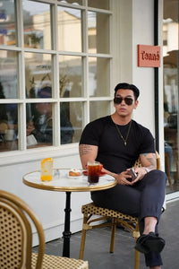 2025 new Fashion Fitness Training T-shirt Men's Summer Sports Leisure Round Neck Elastic Short Sleeve Vertical Stripe T-shirt