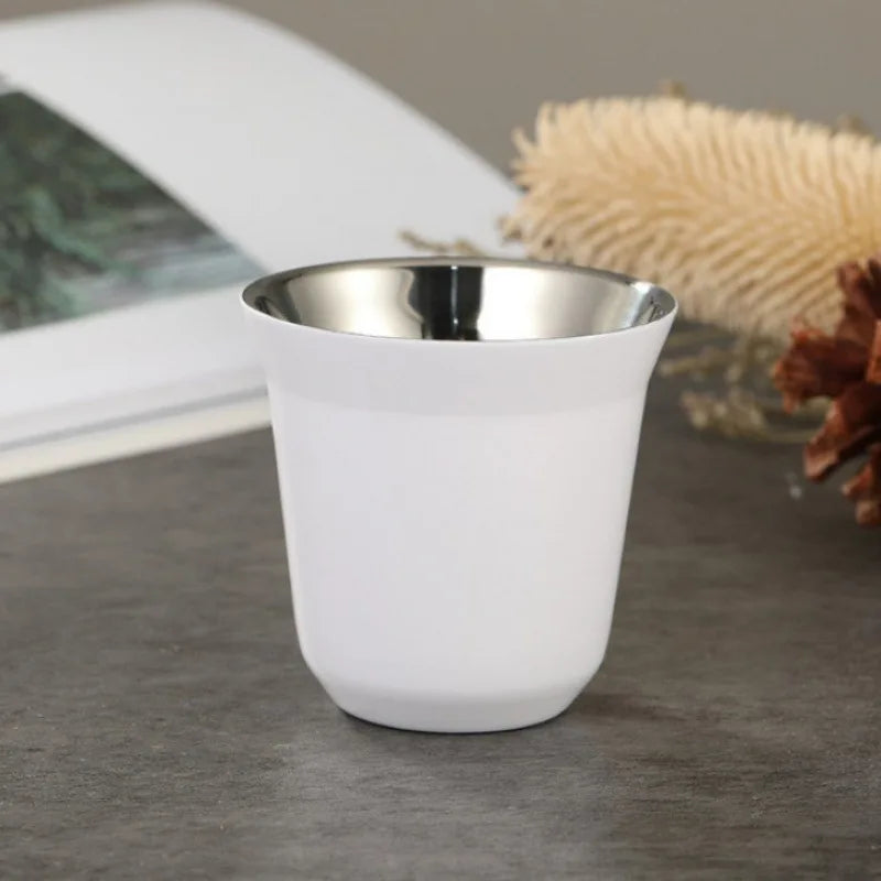 Double Wall Insulated Stainless Steel Espresso Cup Capsule Coffee Mug Metal Drinking Demitasse Cup For Home Indoor or Outdoor