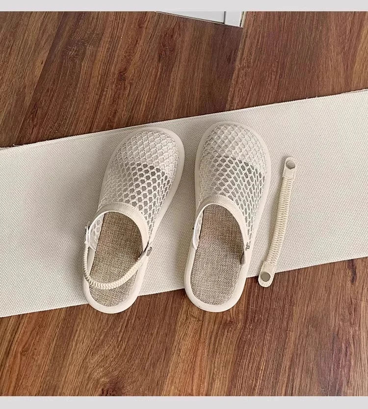 Women's Slippers 2026 Spring and Autumn Fashion Casual Round Head Baotou Thin Bottom Breathable Mesh Home Indoor Slippers
