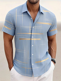 Men's Geometric Plaid Button Shirt Casual Fashion Outdoor Vacation Street Trend Turndown Shirt 3D Printed Short Sleeve Shirts