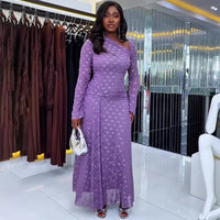 Long Dress Women Dresses Party Night Vestidos Y2k Streetwear Diagonal Collar Lantern Sleeve High Waist Elegant Work 2026