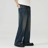 Male Classic America Hip Hop Rap Jeans Wide Leg Youth Popular Jeans Men Straight Leg Retro Loose Trousers Oversized Denim Pants