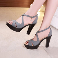 Small Size 32-43 Block High Heels Gladiator Sandals Women Shoes Suede 2023 Summer Sexy Platform Shoes for Office Dance Model