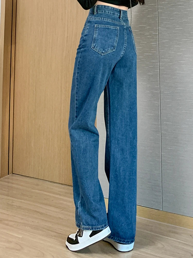 2024 Women High Waist Oversized Loose Mom Jeans Lady Streetwear Denim Y2k Straight Leg Pants Girls Blue Baggy Wide Leg Trousers