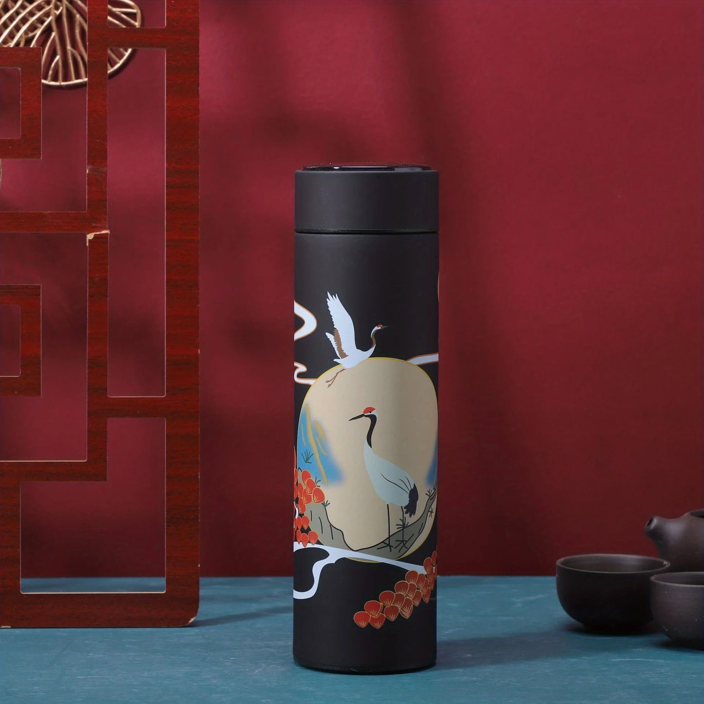 1pc Retro intelligence 304 Stainless Steel Insulated Cup, Chinese Style Trend, Creative Water Cup, Kitchen Supplies